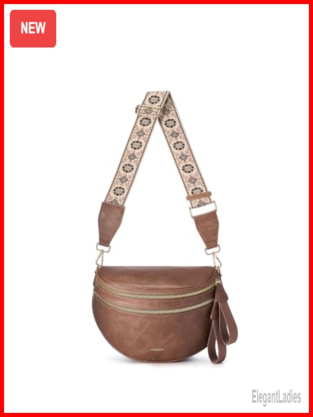PU Leather Crossbody Bag with Removable Strap Large Capacity Zipper